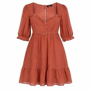 Trixxi Dress Size XL Orange Puff Sleeve Tiered Skirt Cottagecore Boho Peasant